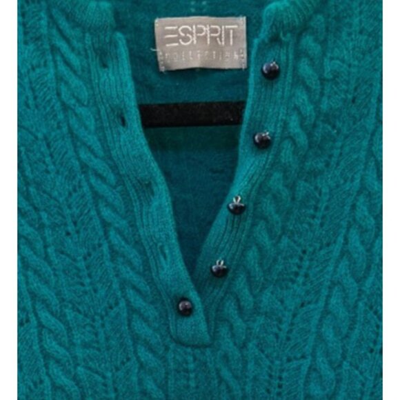 VTG Esprit Hong Kong Label Collection Lambswool Sweater Cable Knit Henley Sz S - Picture 4 of 11